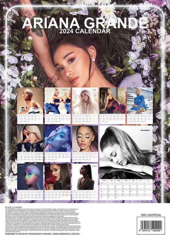 Ariana Grande 2024 Calendar לוח שנה אריאנה גרנדה 2024 ביטניק חנות